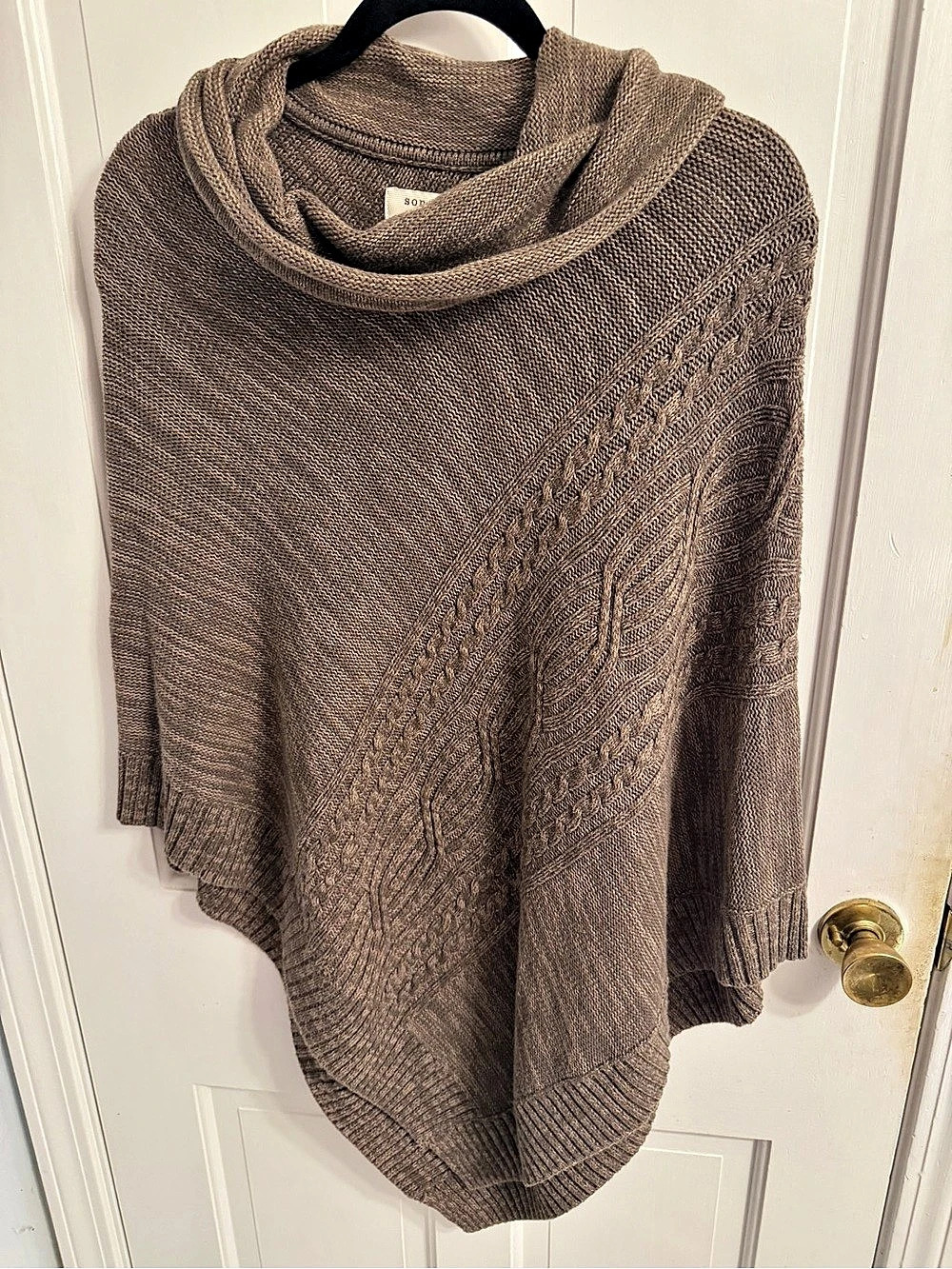 Sonoma Brown Cowl Neck Knit Poncho